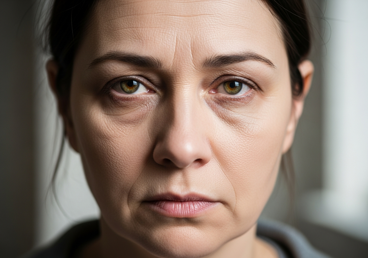 Zmęczona twarz kobiety w średnim wieku